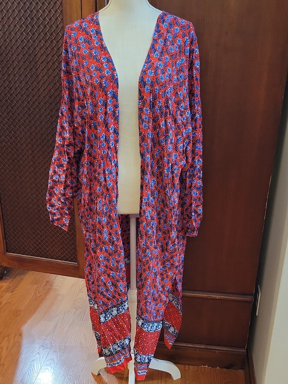 LOFT | Red Blue Floral Duster Kimono Cardigan Lightweight Patriotic - Size 20/22